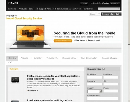 「Novell Cloud Security Service」サイト（画像）