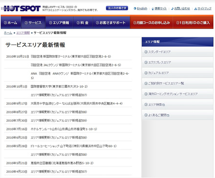 ホットスポット サービスエリア最新情報