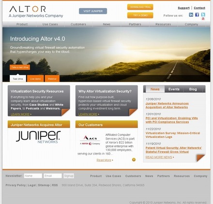 「Altor Networks」サイト（画像）