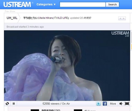 8日にUstreamでライブ中継された宇多田ヒカルのコンサート