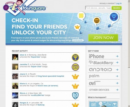 位置情報サービス「foursquare」サイト（画像）
