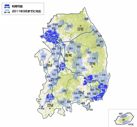 韓国でのWiMAX提供エリア