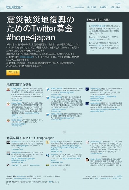 「震災被災地復興のためのTwitter募金」トップページ