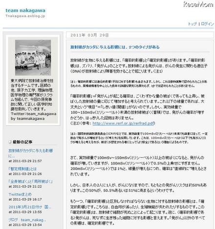 東大病院放射線治療チームがブログでの情報提供を開始 ブログ「team nakagawa」