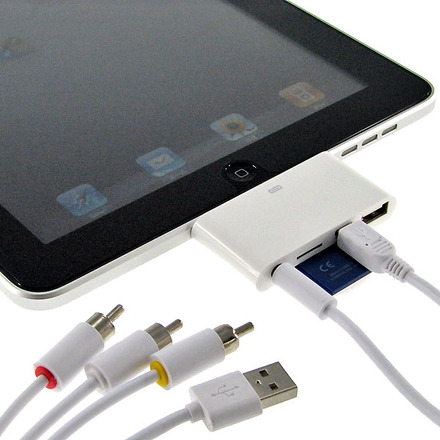 「5in1コネクションキット」（型番：DN-IPCK501）の接続イメージ（iPadは別売）