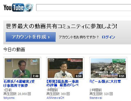 YouTubeトップページ