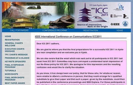 「IEEE International Conference on Communications ICC 2011」サイト（画像）