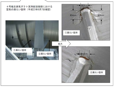 4号機主排気ダクトの空気漏えい箇所