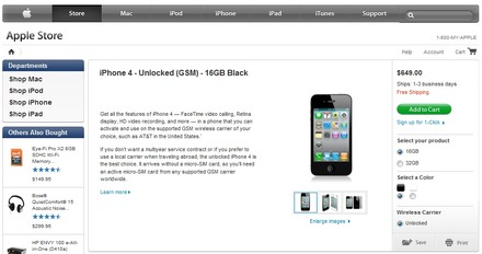 SIMロックフリー版iPhone 4が販売