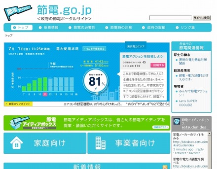「節電.go.jp」トップページ