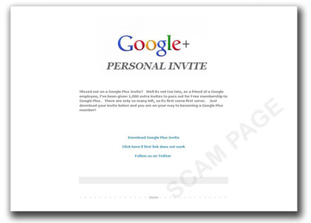図1：Google+の招待状提供を装う詐欺サイト 