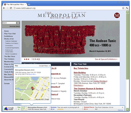 The Metropolitan Museum of Artの公式WebではGoogle Mapでの位置情報やレビューを表示