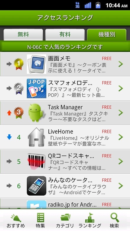 専用アプリは機種別ランキングが可能に