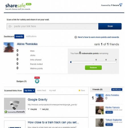 Facebookアプリ「ShareSafe」画面