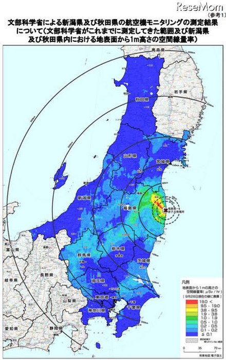 文部科学省がこれまでに測定してきた範囲における地表面から1m高さの空間線量率