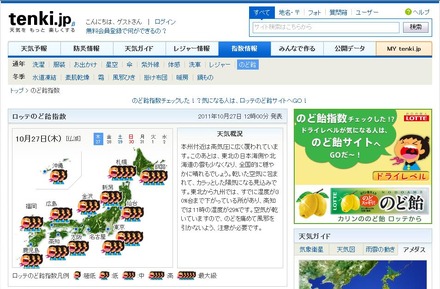 tenki.jpのロッテのど飴指数表示例