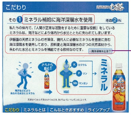 「ミネラル補給に海洋深層水を使用」等と強調していた(伊藤園自社ウェブサイトより)