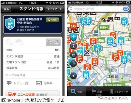 『EV充電サーチ』iPhoneでの画面イメージ