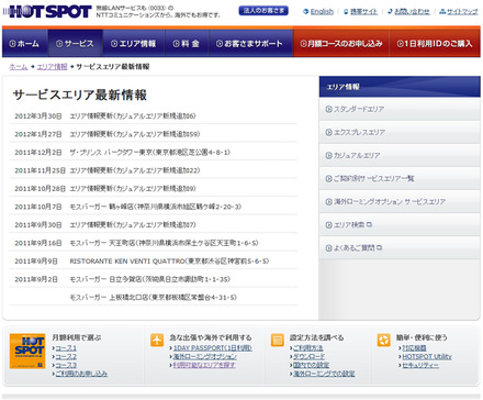 ホットスポット サービスエリア最新情報