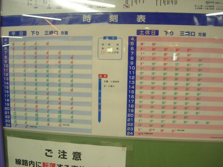 YRP野比駅の時刻表。思ったよりスカスカな時刻表・・・