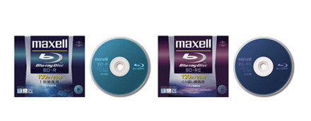 追記型BD-Rディスク（左）、書き換え型BD-REディスク（右）