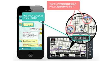 iPhone向けグループチャットアプリ「ナカマップ」、トヨタカーナビと連動