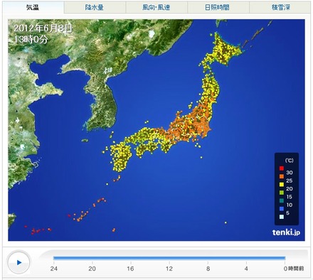 tenki.jpによる全国の気温（13時時点）