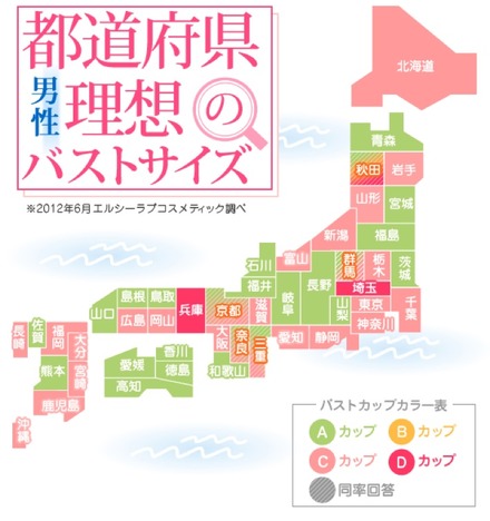 都道府県別男性の理想のバストサイズ