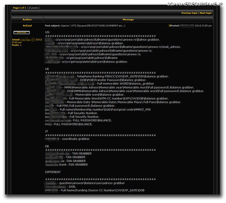 各国金融機関を標的にした攻撃に関するネット上での取引の実態。残高やパスワードなど窃取する情報の種類がわかる