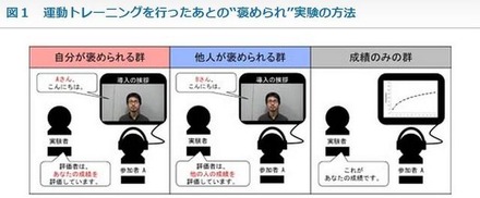 運動トレーニングを行ったあとの「褒められ」実験の方法