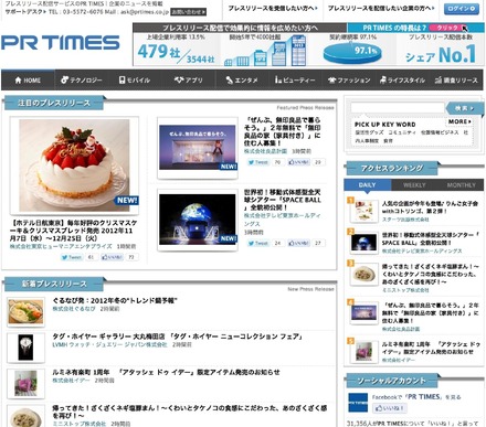 リニューアルした「PR TIMES」トップページ