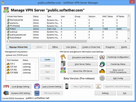 SoftEther VPN Server Manager: Server トップページ