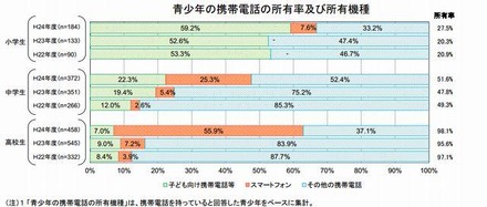 青少年の携帯電話の所有率および所有機種