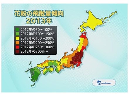 花粉の飛散量傾向・2013年