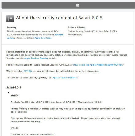 Appleによるアップデート情報(英語)
