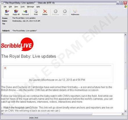 ロイヤルベビー誕生に関連するスパムメッセージの例