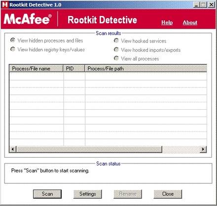 Rootkit Detectiveのサンプル画面
