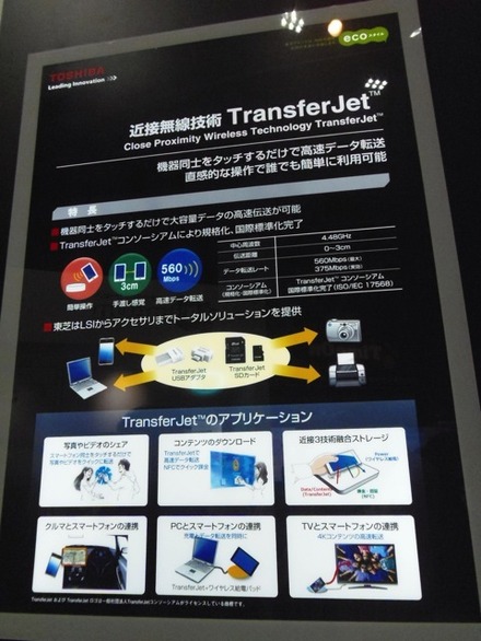 4.48GHz帯の周波数を利用し、最大560Mbps（実効375Mbps）の高速データ転送を実現する近接無線技術「TransferJet」