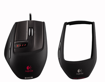 G9 Laser Mouse（左：幅広グリップ装着時、右：ドライグリップ）