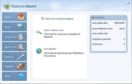 MalwareBurnの画面。英語だとけっこうまともなソフトに見える