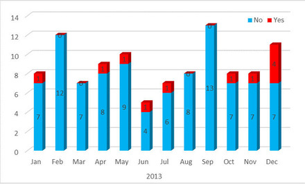 2013 年の月別セキュリティ情報公開数