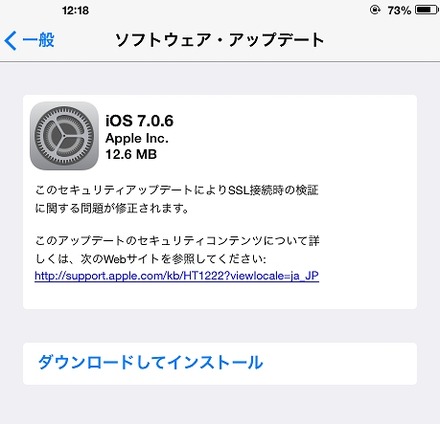 ソフトウェアアップデートの画面（iPad）