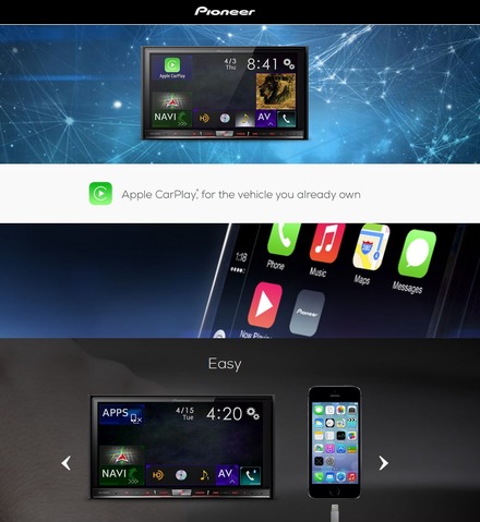 PioneerグローバルサイトのCarPlay紹介ページ
