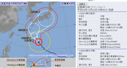 台風18号の予想経路図（気象庁ホームページより）