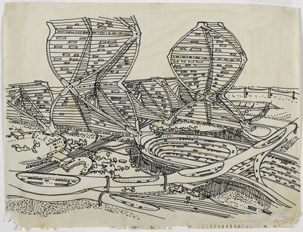 黒川紀章《ヘリックス・シティ》透視図　1961　ポンピドゥー・センター パリ国立近代美術館蔵