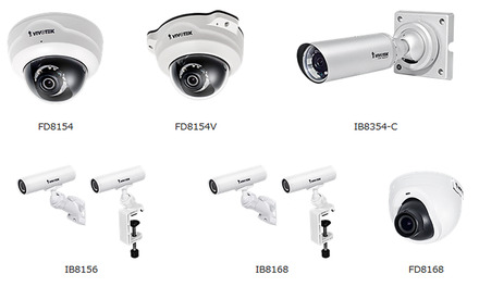 ネットワークカメラは形状と防水防塵、解像度などが異なる6種類をラインナップ。オフィスや店舗の監視など、多くの用途に対応する（画像は同社webサイトより）。