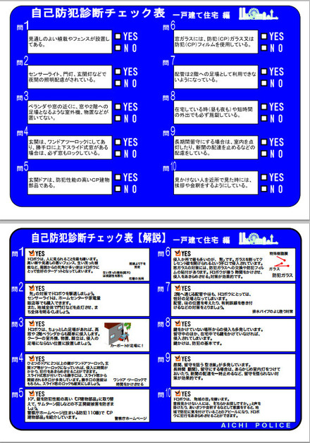 同HPでは住宅侵入盗の具体的事例や対策なども公開。「侵入に5分かかると泥棒の約7割が犯行をあきらめる」というデータもあり、基本的な防犯対策を見直せる。