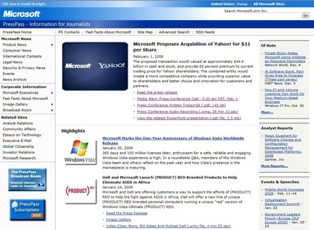 米マイクロソフトのプレスページ