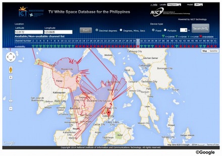 フィリピンのTV放送情報を用いたホワイトスペースデータベースの例