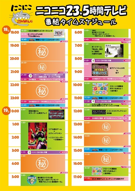 「ニコニコ23.5時間テレビ」タイムテーブル（予定）